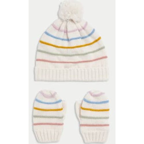 Girls Kids' Striped Hat and Mitten Set (0-3 Yrs) - - M&S Collection - Modalova