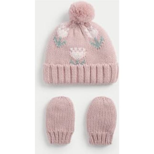 Girls Floral Hat and Mitten Set (0 Mths-3 Yrs) - - M&S Collection - Modalova