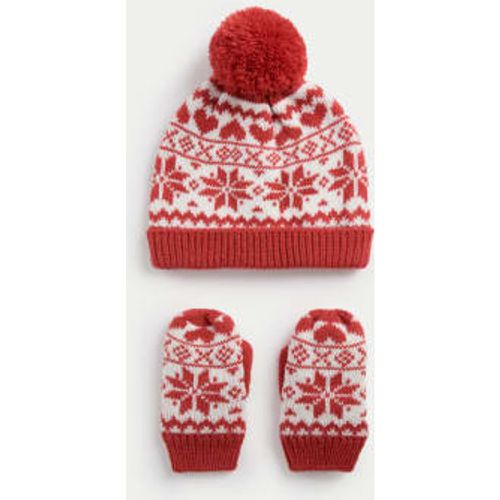 Unisex,Boys,Girls Kid's Cotton Rich Hat and Mitten Set (3 Mths-3 Yrs) - - M&S Collection - Modalova