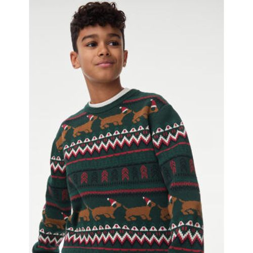 Boys Pure Cotton Mini Me Daschund Christmas Jumper (6-16 Yrs) - - M&S Collection - Modalova