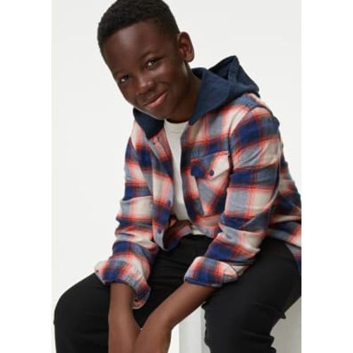 Boys Pure Cotton Checked Hooded Shirt & T-Shirt Set (6-16 Yrs) - - M&S Collection - Modalova