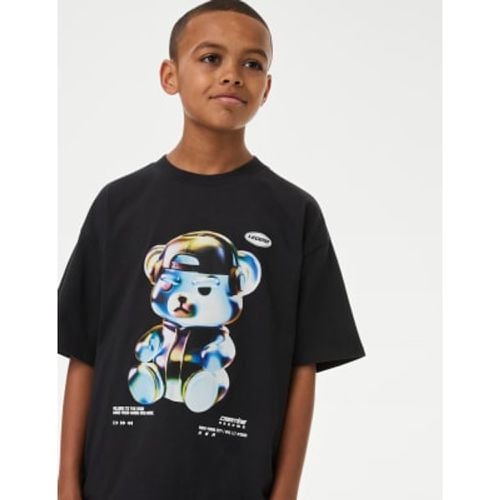 Boys,Unisex,Girls Pure Cotton Cyber Bear T-Shirt (6-16 Yrs) - - M&S Collection - Modalova