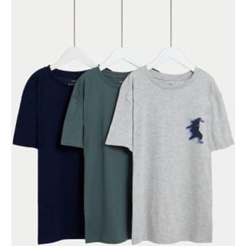 Boys 3pk Cotton Rich Football & Plain T-Shirts (6-16 Yrs) - - M&S Collection - Modalova