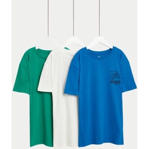 Boys 3pk Pure Cotton Plain & Gaming T-Shirts (6-16 Yrs) - - M&S Collection - Modalova