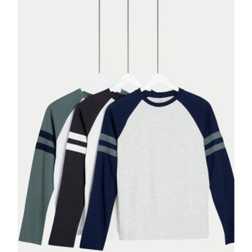 Boys 3pk Cotton Rich Raglan Tops (6-16 Yrs) - - M&S Collection - Modalova