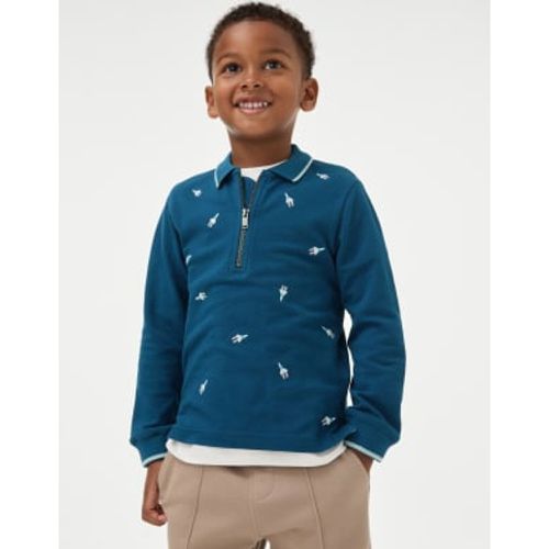 Boys Cotton Rich Embroidered Rocket Polo Shirt (1-8 Yrs) - - M&S Collection - Modalova