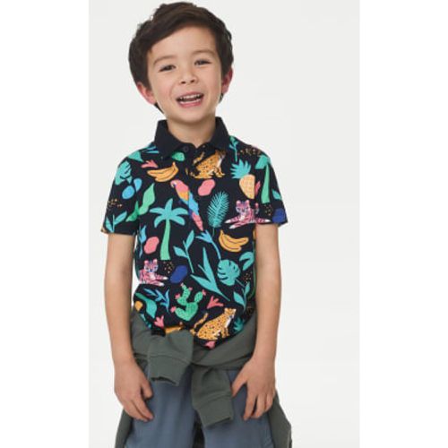 Boys Pure Cotton Tropical Animal Print Polo Shirt (2-8 Yrs) - - M&S Collection - Modalova