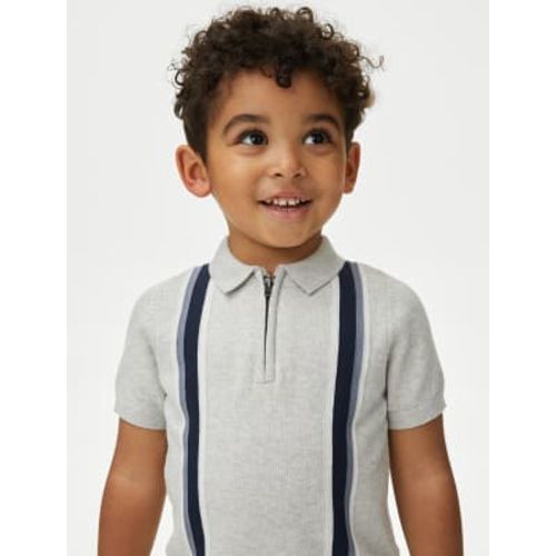 Boys Pure Cotton Striped Knitted Polo Shirt (2-8 Yrs) - - M&S Collection - Modalova