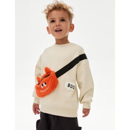 Boys,Unisex,Girls Cotton Rich Monster Bag Sweatshirt (2-8 Yrs) - - M&S Collection - Modalova