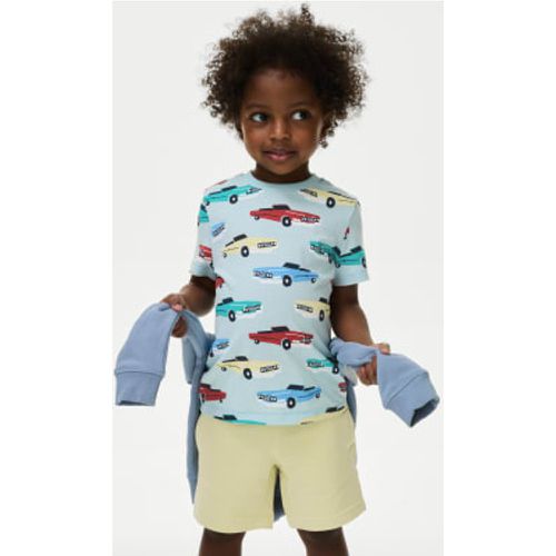 Boys Pure Cotton Car Print T-Shirt (2-8 Yrs) - - M&S Collection - Modalova