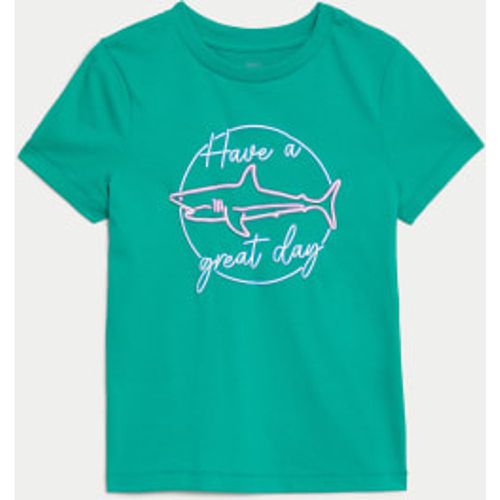 Boys Pure Cotton Shark Slogan T-Shirt (2-8 Yrs) - - M&S Collection - Modalova