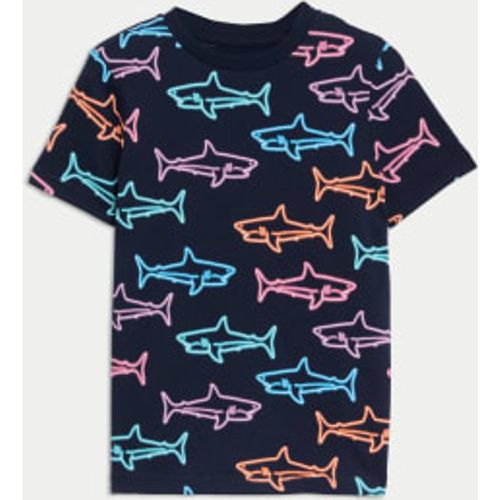 Boys Pure Cotton Shark Print T-Shirt (2-8 Yrs) - - M&S Collection - Modalova