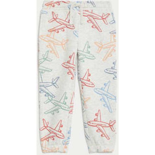 Boys Cotton Rich Aeroplane Print Joggers (2-8 Yrs) - - M&S Collection - Modalova