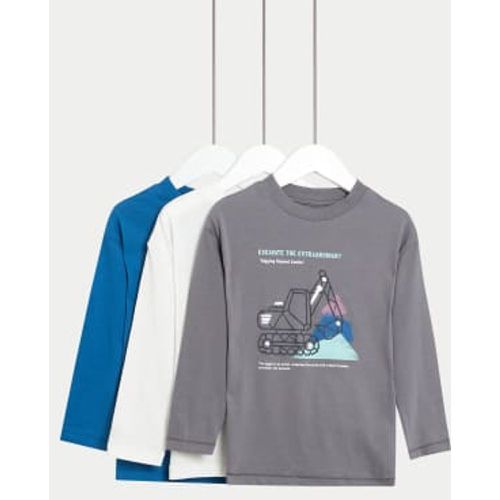 Boys 3pk Pure Cotton Digger and Plain Tops (2-8 Yrs) - - M&S Collection - Modalova