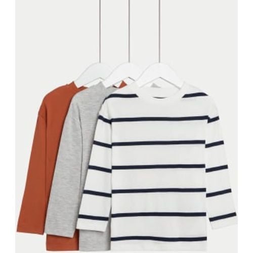 Boys 3pk Cotton Rich Striped and Plain Tops (2-8 Yrs) - - M&S Collection - Modalova