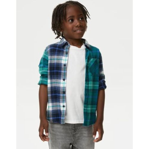 Boys 2pc Pure Cotton Checked Shirt & T-Shirt Set (2-8 Yrs) - - M&S Collection - Modalova