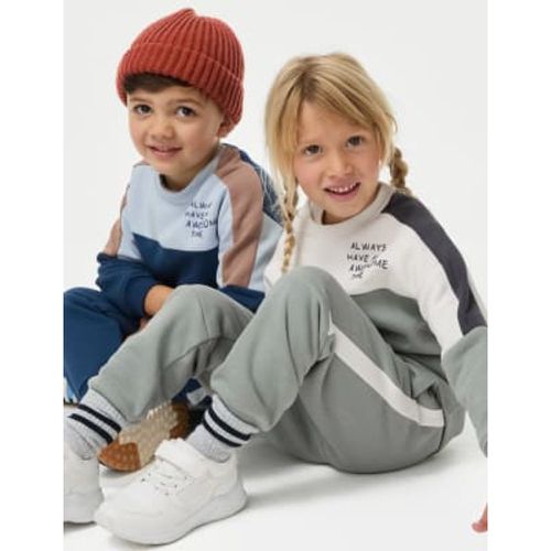 Boys Cotton Rich Colour Block Sweatshirt & Joggers (2-8 Yrs) - - M&S Collection - Modalova