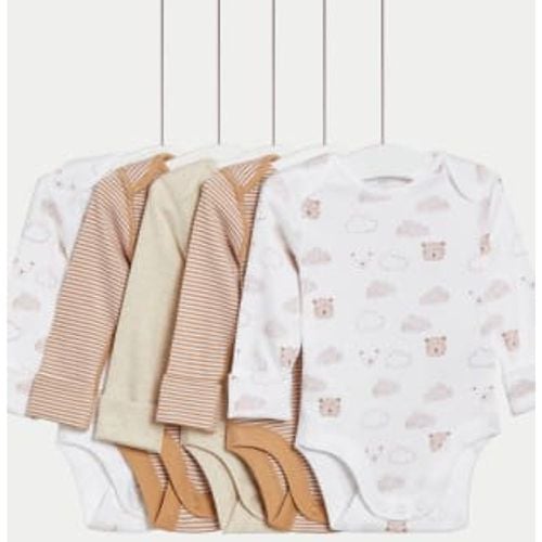 Girls 5pk Pure Cotton Striped & Bear Bodysuits (6½lbs-3 Yrs) - - M&S Collection - Modalova