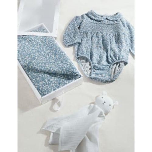 Unisex,Boys,Girls 3pc Pure Cotton Floral Starter Gift Set (0-6 Mths) - - M&S Collection - Modalova