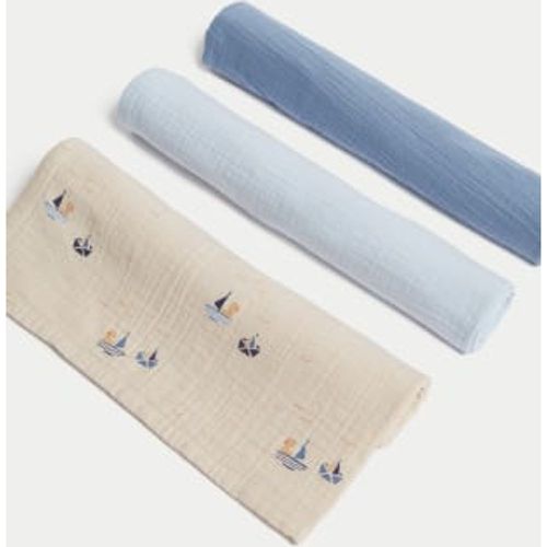 Boys 3pk Pure Cotton Nautical Muslin Squares - - M&S Collection - Modalova