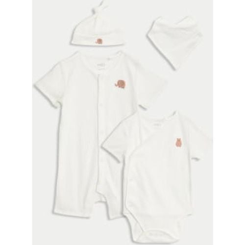 Boys 4pc Pure Cotton Bear & Elephant Outfit (7lbs-1 Yrs) - - M&S Collection - Modalova