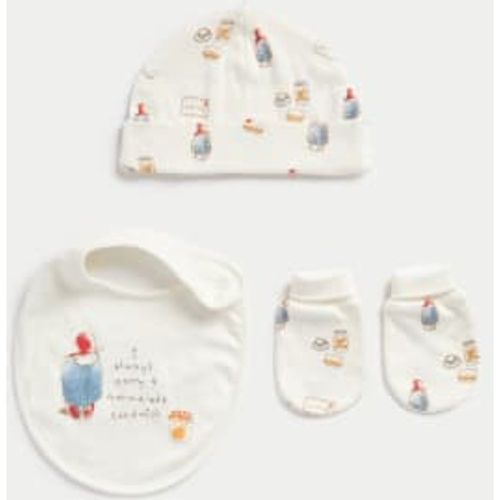 Unisex,Boys,Girls Cotton Rich Paddington™ Bib, Hat and Mitten Set - - M&S Collection - Modalova