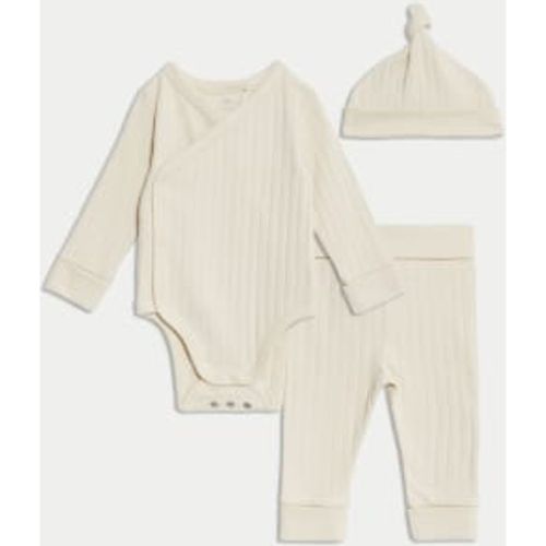 Unisex,Boys,Girls 3pc Cotton Rich Bodysuit & Hat Outfit (7lbs - 12 Mths) - M&S Collection - Modalova