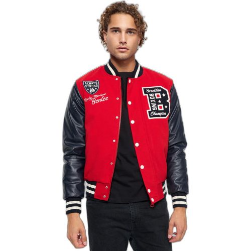 Giacca college da uomo - Descrizione del modello: giacca college con maniche in finta pelle. Sul davanti sono presenti diverse applicazioni di colore - MAG6338482 - Modalova