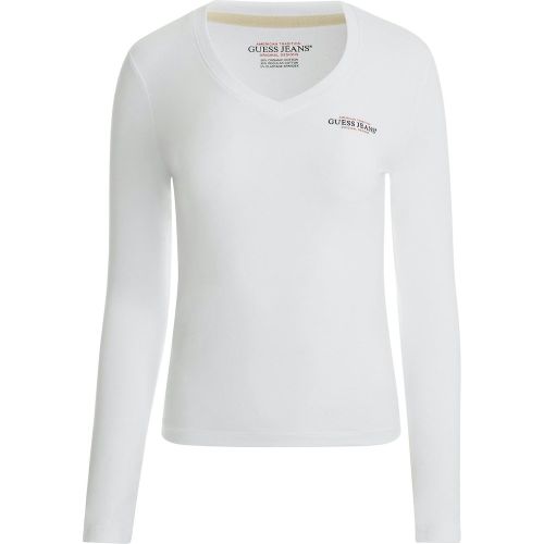 Das langärmlige Slim-Fit V-Ausschnitt T-Shirt Mini America für Frauen Guess ist die perfekte Kombination aus Stil und Komfort. Hergestellt von der b - MAG8490024 - Modalova