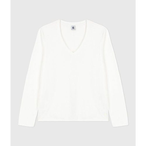 Le Droit Cotton T-Shirt with V-Neck and Long Sleeves - PETIT BATEAU - Modalova