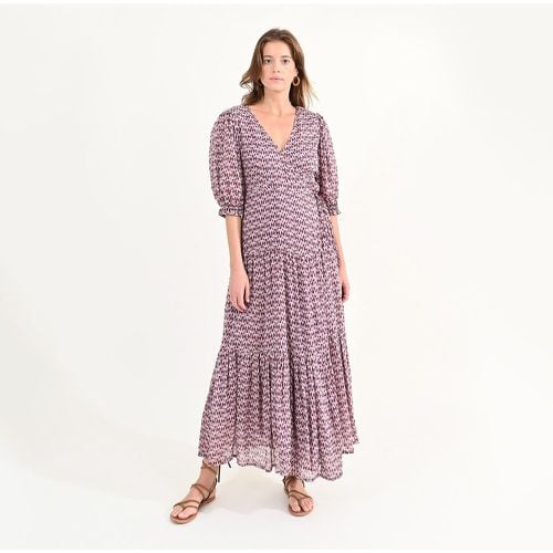 Printed Cotton Maxi Dress with Wrapover Neck and Puff Sleeves - MOLLY BRACKEN - Modalova