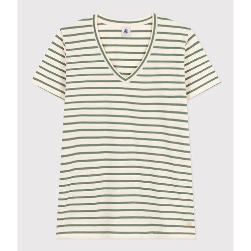 Striped Cotton T-Shirt with V-Neck, Regular Fit - PETIT BATEAU - Modalova