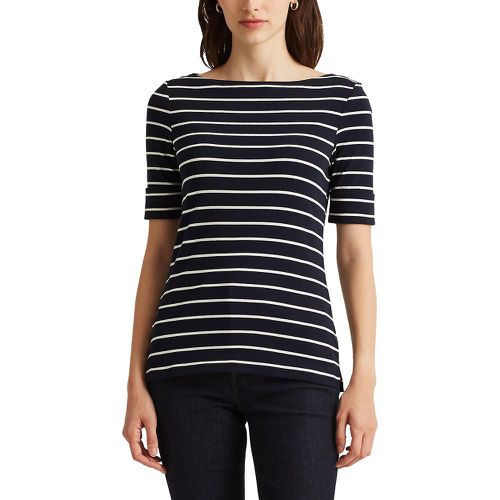 Striped Cotton T-Shirt with Boat Neck and 3/4 Length Sleeves - Lauren Ralph Lauren - Modalova