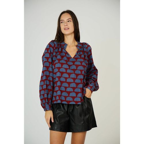 Graphic Print Cotton Blouse with V-Neck - SEE U SOON - Modalova