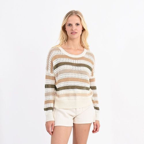 Striped Openwork Knit Jumper with Crew Neck in Cotton Mix - MOLLY BRACKEN - Modalova