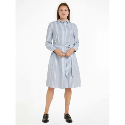 Striped Cotton Dress with Tie-Waist and Long Sleeves - Tommy Hilfiger - Modalova