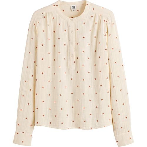 Embroidered Cotton Blouse with Crew Neck and Long Sleeves - LA REDOUTE COLLECTIONS - Modalova