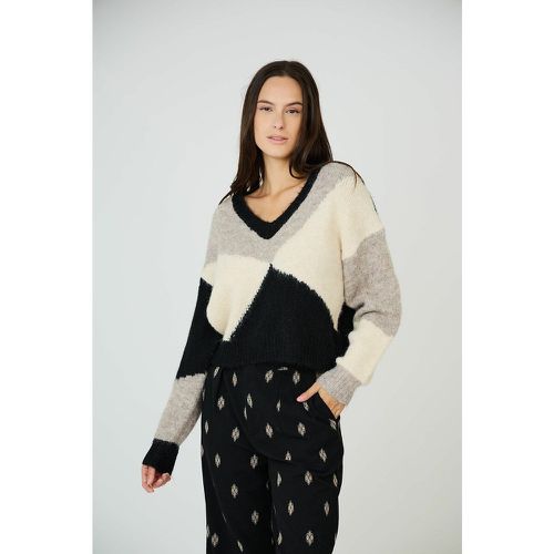 Chunky Knit Jumper in Geometric Print with V-Neck - SEE U SOON - Modalova