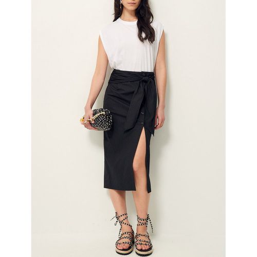 Vivian Tie Panel Skirt in Striped Cotton Mix, Mid-Length - SESSUN - Modalova