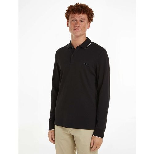 Cotton Polo Shirt with Tipped Collar and Long Sleeves - Calvin Klein - Modalova