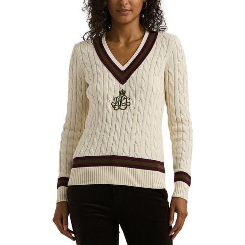 Meren Cotton Jumper in Cable Knit with V-Neck - Lauren Ralph Lauren - Modalova