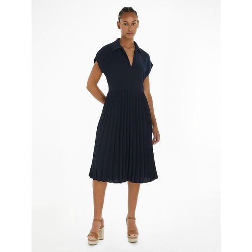 Plain Pleated Midi Dress with Short Sleeves - Tommy Hilfiger - Modalova