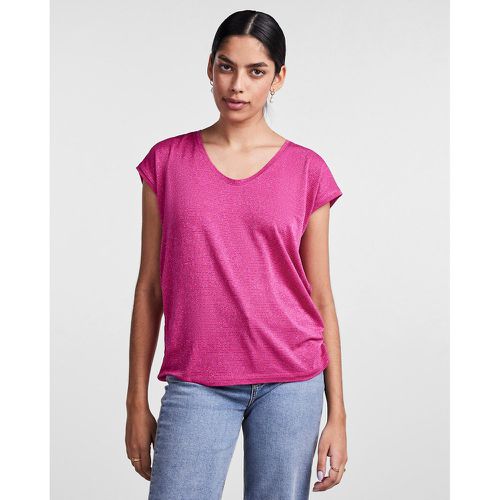 Metallic T-Shirt with V-Neck - Pieces - Modalova