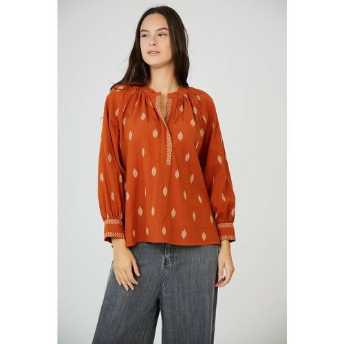 Tribal Print Cotton Blouse with V-Neck - SEE U SOON - Modalova