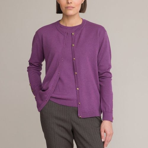 Merino Wool Mix Cardigan in Fine Knit with Crew Neck - Anne weyburn - Modalova