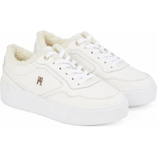 Leather Platform Trainers with Faux Fur Lining - Tommy Hilfiger - Modalova