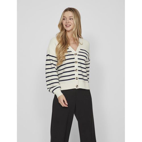 Striped Cotton Mix Cardigan with Buttons - Vila - Modalova