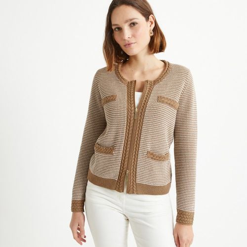 Cotton Mix Zipped Cardigan in Chunky Knit - Anne weyburn - Modalova