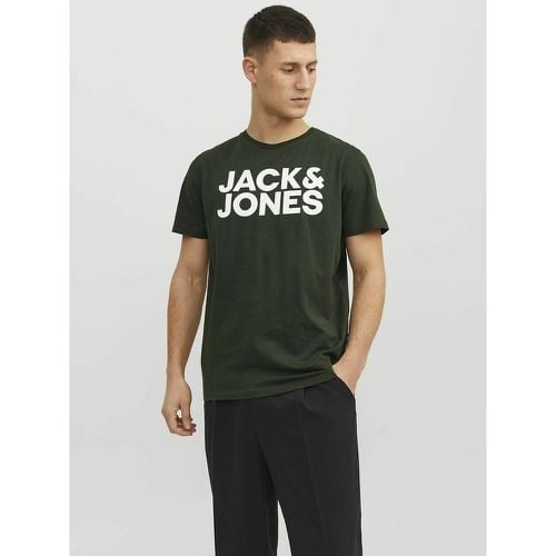 Printed Organic Cotton T-Shirt with Crew Neck and Short Sleeves - jack & jones - Modalova