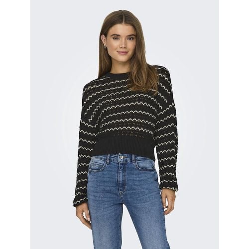 Striped Cotton Mix Jumper in Fine Knit with Crew Neck - Only - Modalova